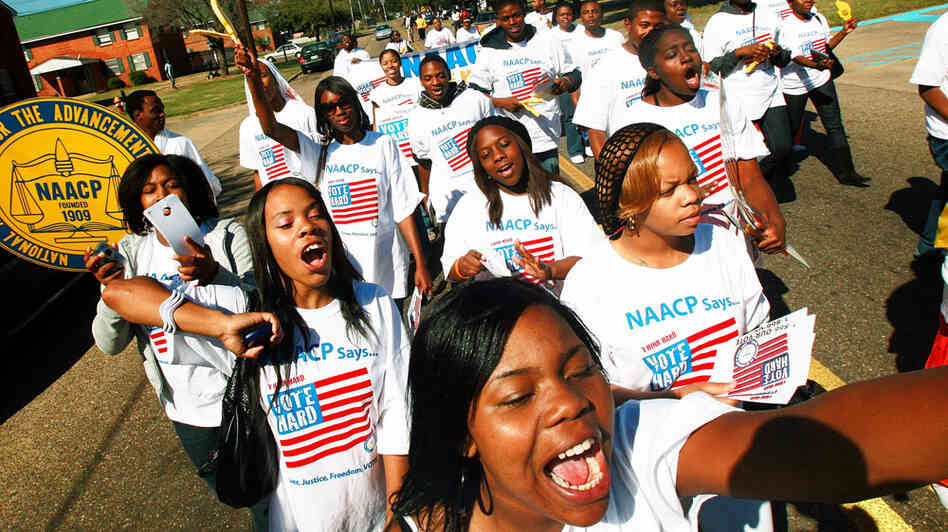 Two years ago, college students on the NAACP's "Vote Hard" bus tour encouraged people to vote in Selma, Ala.