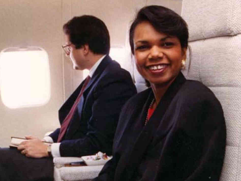 Rice aboard Air Force One in April 1989.