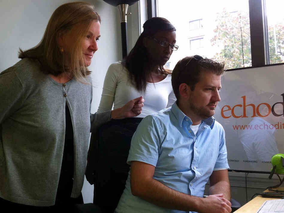 Dibby Johnson, Justin Pinder and Dominique Hodo at the EchoDitto office in Washington, D.C.