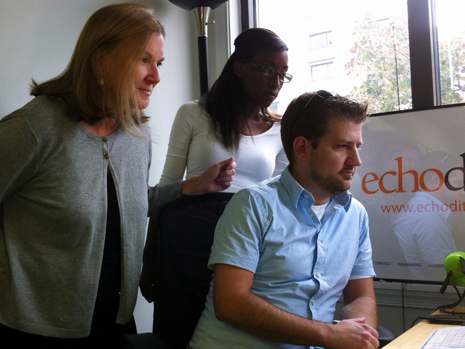 Dibby Johnson, Justin Pinder and Dominique Hodo at the EchoDitto office in Washington, D.C.