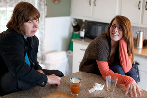 Gaelyn talks with her mom after arriving home from school.