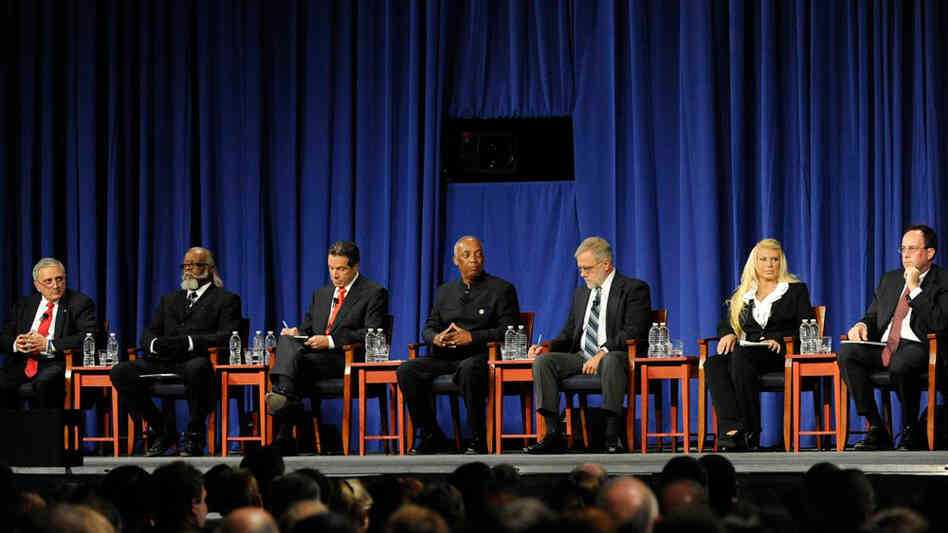Candidates in the New York governor's race onstage for Monday's debate Candidates in the New York governor's race onstage for Monday's debate