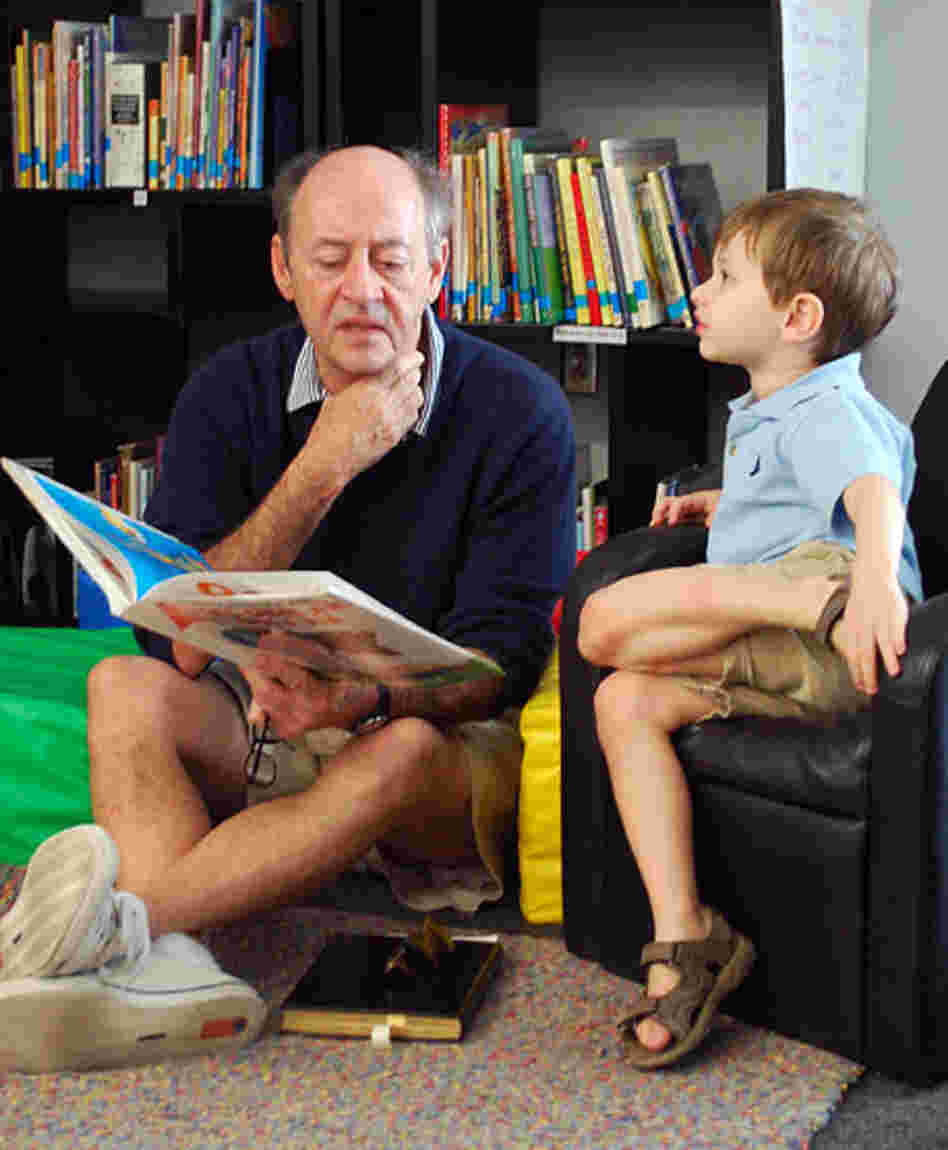 Billy Collins, former U.S. poet laureate, with 4-year-old Samuel Chelpka. Billy Collins, former U.S. poet laureate, with 4-year-old Samuel Chelpka.
