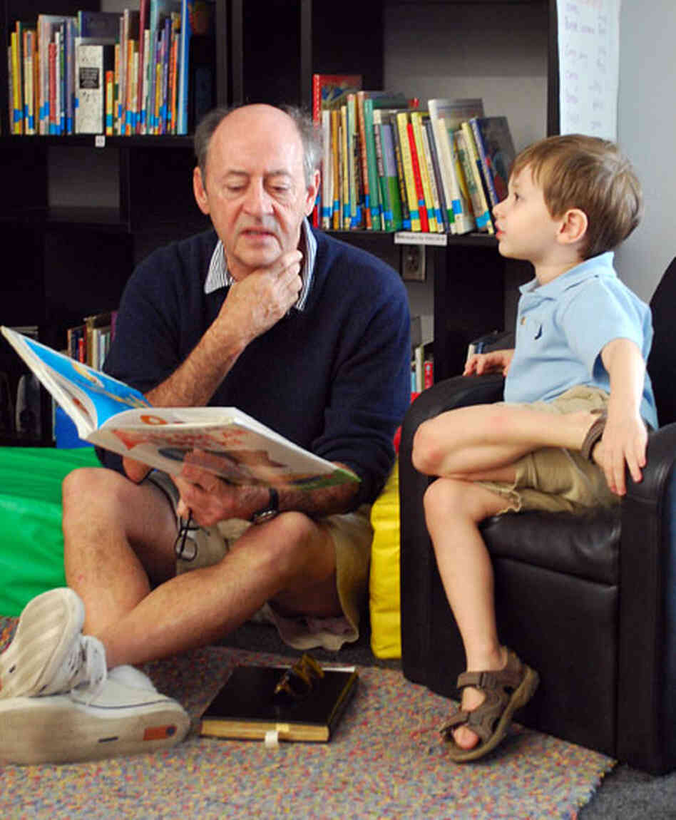 Billy Collins, former U.S. poet laureate, with 4-year-old Samuel Chelpka. Billy Collins, former U.S. poet laureate, with 4-year-old Samuel Chelpka.