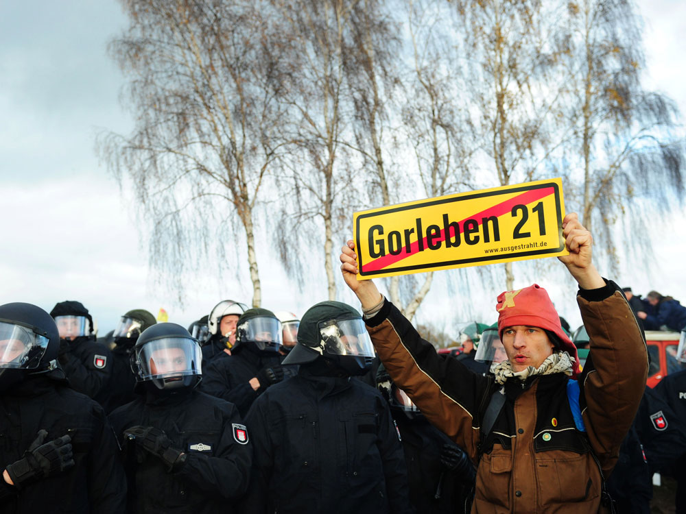 Anti-nuclear activists protests transport of nuclear waste to Gorleben.