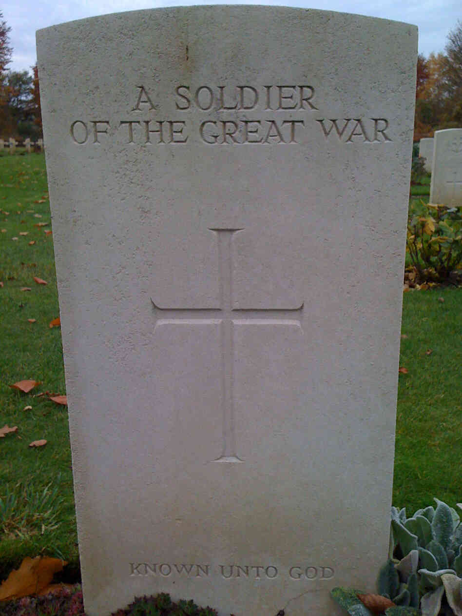 A tombstone to one of the "unknowns" at a military cemetery in France. A tombstone to one of the "unknowns" at a military cemetery in France.