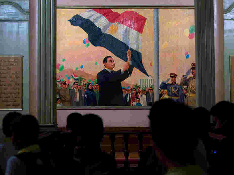 President Hosni Mubarak is depicted in a mosaic over a staircase at Cairo's National Military Museum