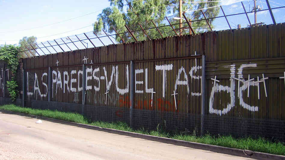 Part of the border fence that separates Mexico from the U.S.