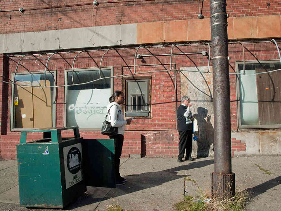 A bus stop in Pittsburgh's Hill District.