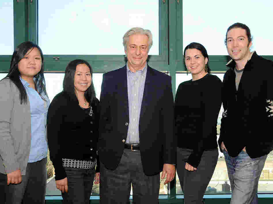 John Chaffee, philosophy department chair at LaGuardia Community College, with several students.