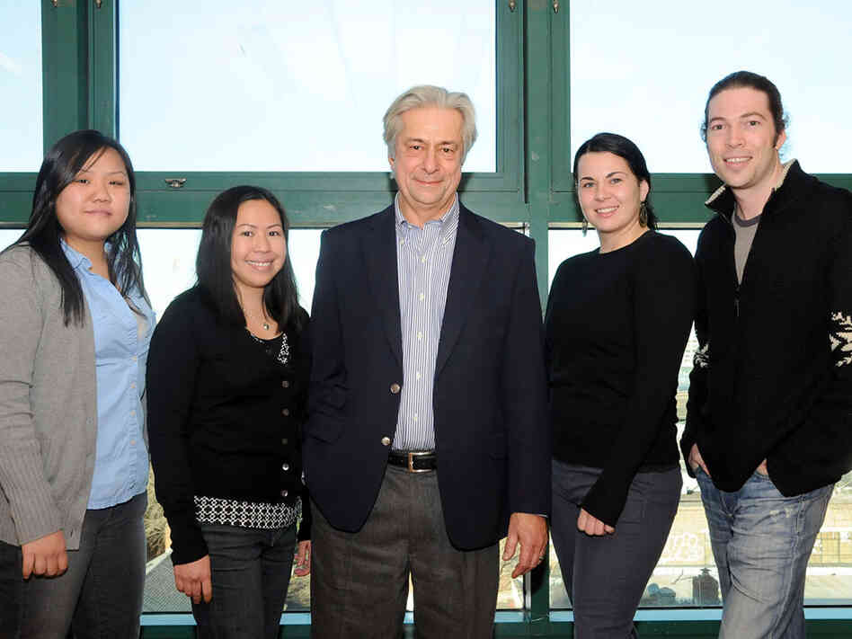 John Chaffee, philosophy department chair at LaGuardia Community College, with several students.