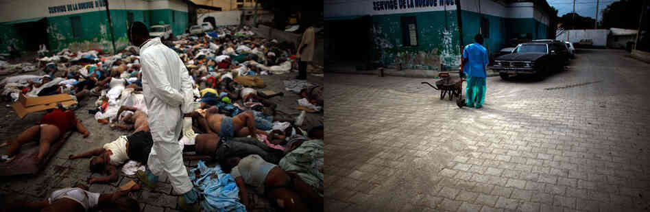 Morgue workers walk through piled bodies at the National Hospital's central morgue in downtown Port-au-Prince Jan. 14, 2010. A year later, the hospital is up and running, and the morgue is back to business as usual. Morgue workers walk through piled bodies at the National Hospital's central morgue in downtown Port-au-Prince Jan. 14, 2010. A year later, the hospital is up and running, and the morgue is back to business as usual.