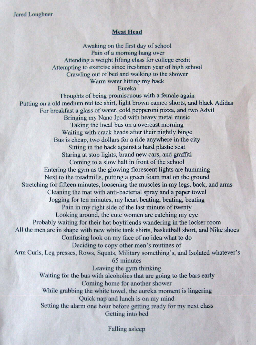 A portion of a poem by Jared Loughner.