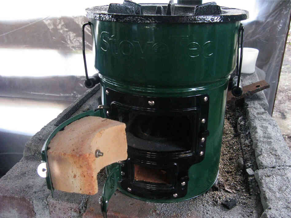 The rocket stove is built and sold by StoveTec, a spinoff of Aprovecho.