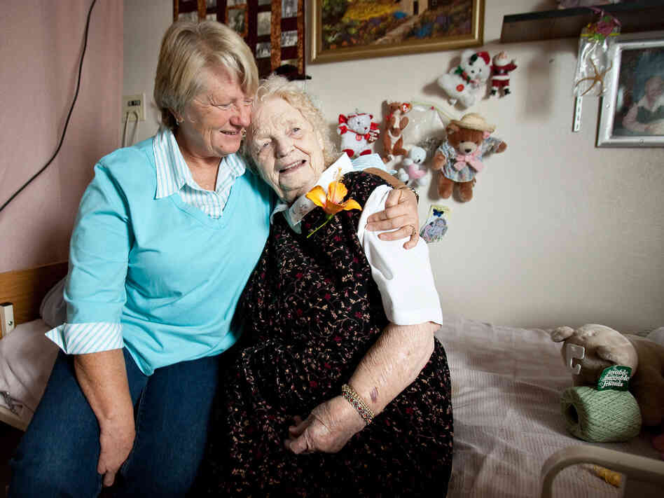 Gracie Scarrow, 94, with her daughter Lela Petersen in the nursing home where Scarrow lives.
