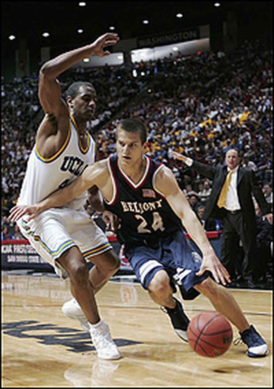Belmont's Justin Hare drives against UCLA's Arron Afflalo. Belmont's Justin Hare drives against UCLA's Arron Afflalo.