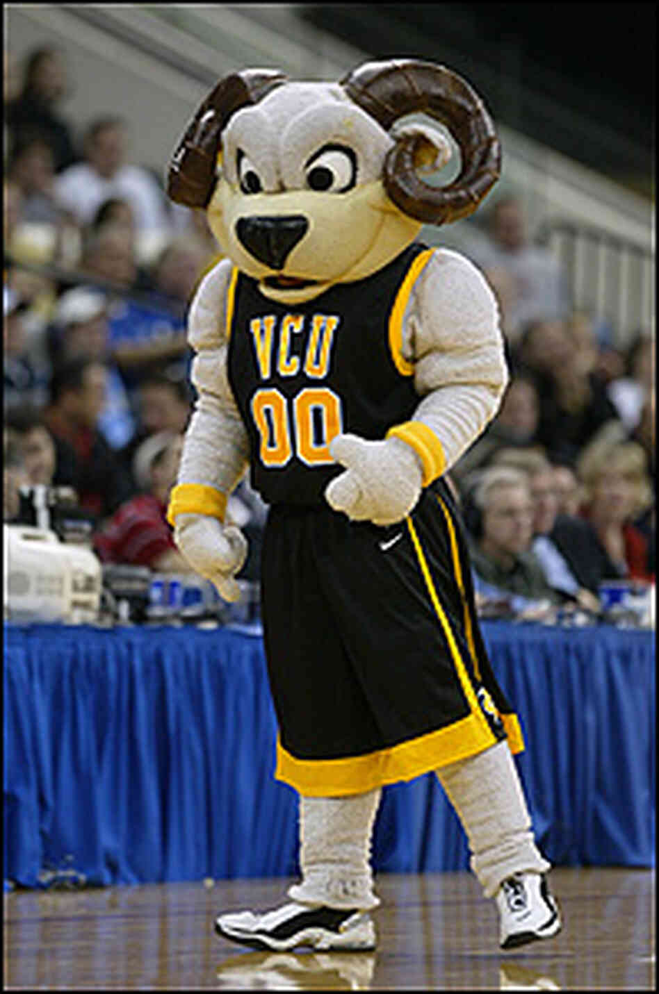 The VCU mascot, a student in a large ram costume. The VCU mascot, a student in a large ram costume.