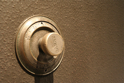 Closeup of dial on safe.