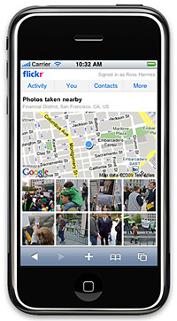 Flickr's 'photos nearby' feature seen running on an iPhone