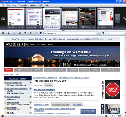 A screen shot of the Opera 10 beta Web browser in action.