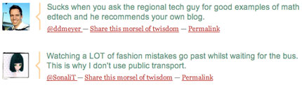 Tweets from a Web site called Tweeting <em>too</em> Hard.