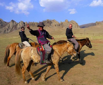Ed Gillespie with a guide, on horseback in Terelj, Mongolia