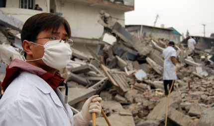 workers spraying disinfectant
