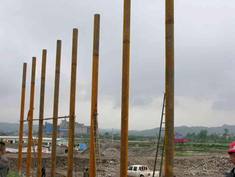 Gigantic pillars form the structure for a super-sized billboard that will promote the new city of Be Gigantic pillars form the structure for a super-sized billboard that will promote the new city of Be