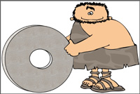 illustration of caveman with a stone wheel