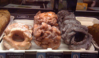 fritters in a bakery display case