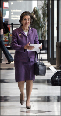 Congresswoman Jan Schakowsky (D-IL) walks down a hall after a speaking engagement in Chicago in October of 2005