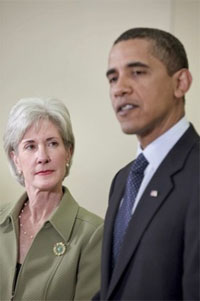 Obama and Sebelius standing