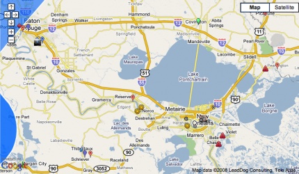 Google Map screenshot of southern Louisiana