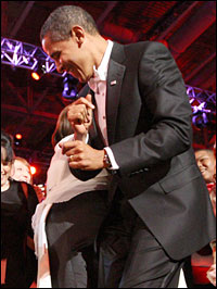 Obama dances at the Neighborhood Inaugural Ball in Washington, Tuesday, Jan. 20, 2009