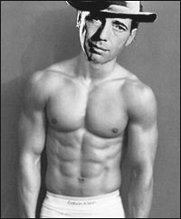 photo-illustration with Humphrey Bogart's head on Marky Mark's body.