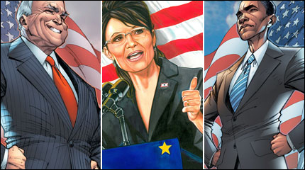John McCain, Sarah Palin and Barack Obama