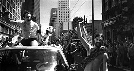 Harvey Milk in a San Francisco parade