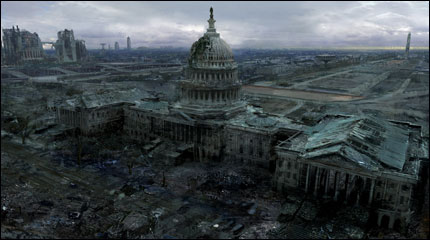 An image of a destroyed Capitol building from the videogame Fallout 3