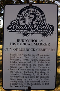 Buddy Holly historical marker at the Lubbock Cemetery