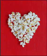 Valentine heart made of popcorn