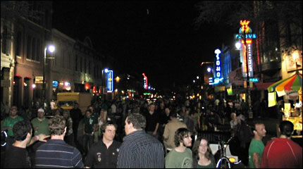 Crowded street late at night