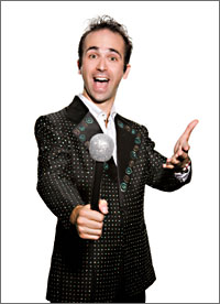 a game show host with a microphone