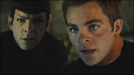 Zachary Quinto and Chris Pine as Spock and Kirk in 'Star Trek'