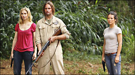 Elizabeth Mitchell, Josh Holloway, and Evangeline Lily of Lost