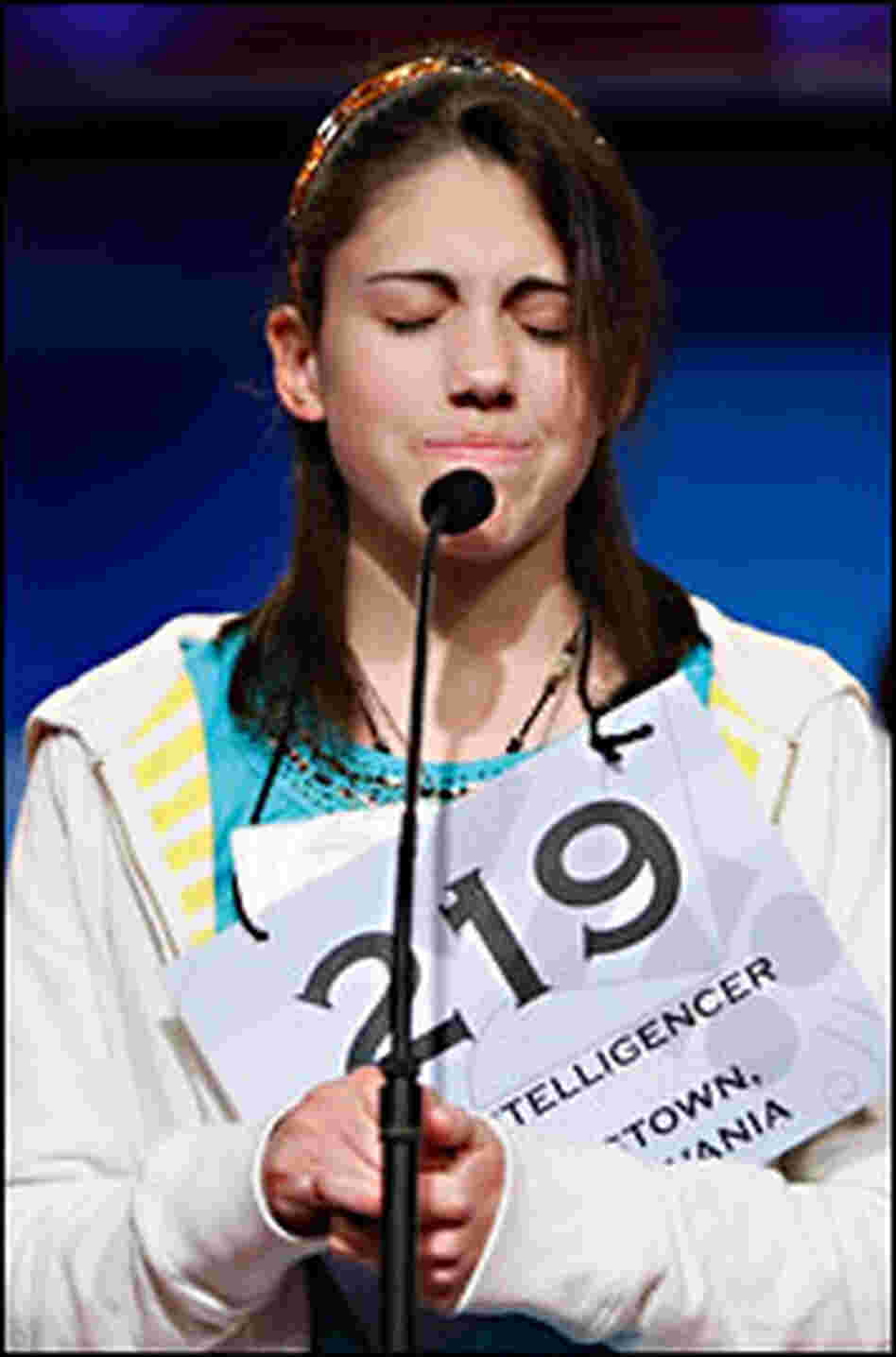 Emily Fletcher agonizes over spelling a word at the Scripps National Spelling Bee Emily Fletcher agonizes over spelling a word at the Scripps National Spelling Bee