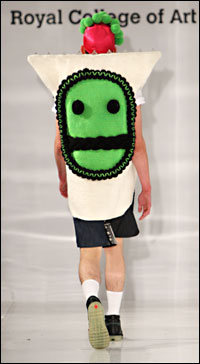 Fashion with smiley faces at the Royal College Of Art Summer Fashion Show in London