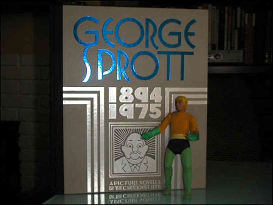 Action figure standing beside great big book Action figure standing beside great big book