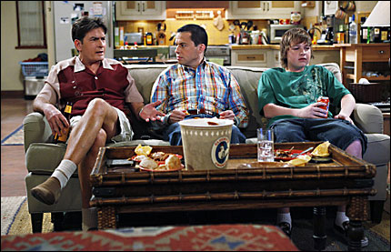 Charlie Sheen, Jon Cryer, and Angus T. Jones of Two And A Half Men
