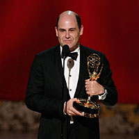 Matthew Weiner of Mad Men accepting an Emmy Award.