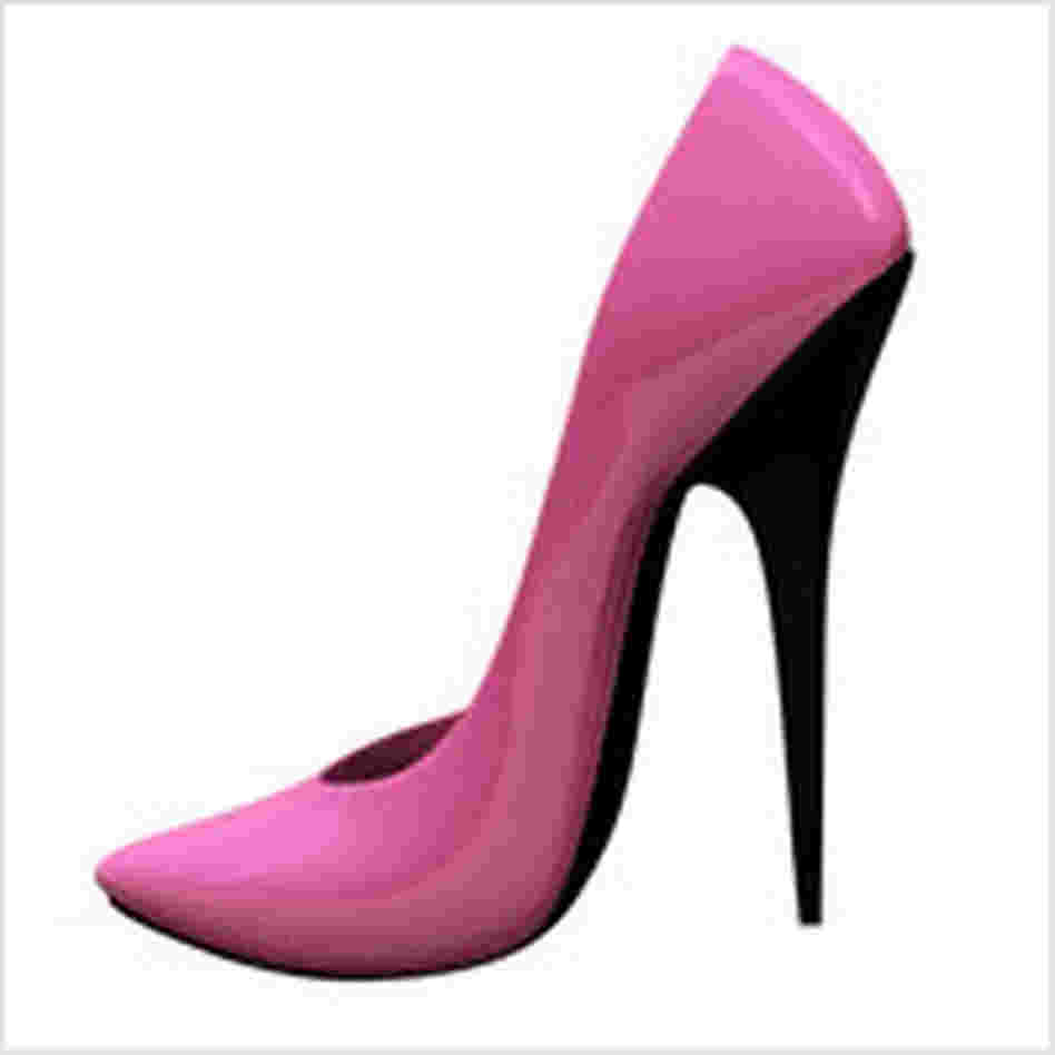 a very high heeled pink shoe. a very high heeled pink shoe.